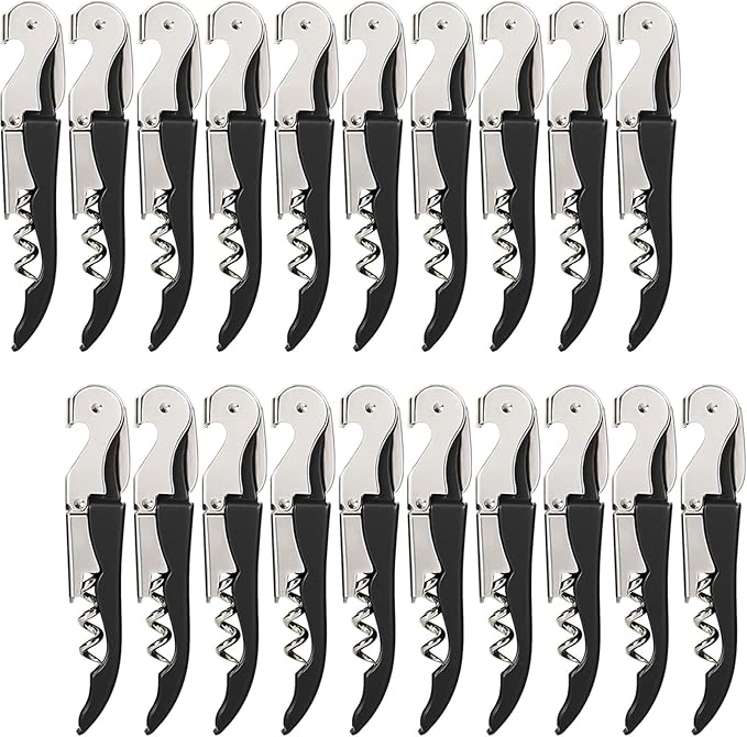 HYZ Wine Opener Bulk 20-Pack for Bartender, Professional Waiter Corkscrew Wine Key for Servers & Restaurant, Double Hinged Wine Bottle Opener with Foil Cutter, Commercial Bulk Set, (Black)