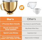 5 QT Food-Grade Stainless Steel Mixer Bowl Compatible With KITCHENAID TILT-HEAD STAND MIXERS 4.5-5 Quart, with Anti-slip handle & Prominent Clasp, Stainless Steel Polished, Gold