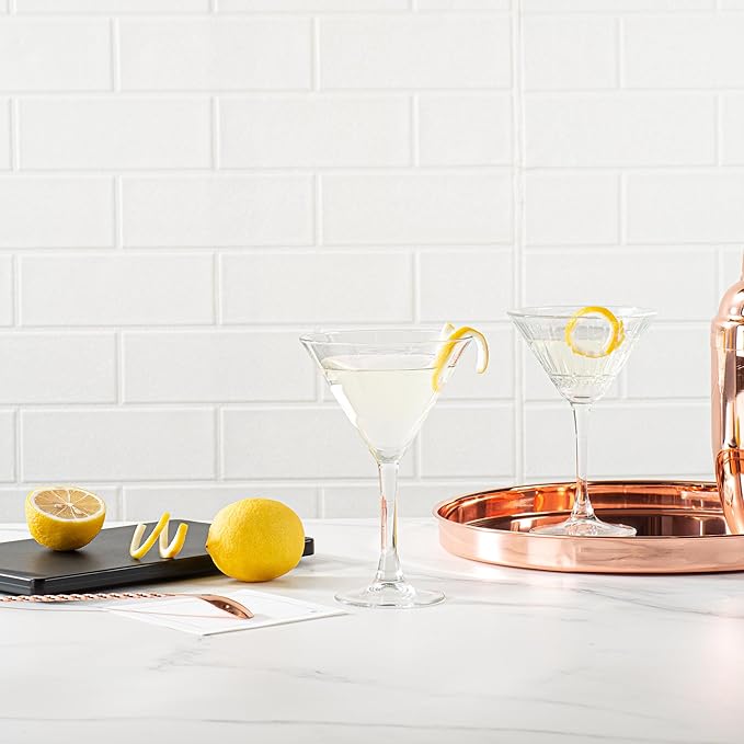 Restaurantware Cascata 9 Ounce Stemmed Martini Glasses Set Of 12 Tempered Martini Glasses - Chip-Resistant Fine-Blown Glass Martini Glass Set Dishwasher-Safe For Martinis Or Cocktails