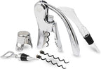 Wolfgang Puck 6-Piece Wine Tool Set with Wine Opener, Aerator, Wine Stopper, and Champagne Recorker, 2 Replacement Corkscrews, Chrome Finish, Arrives in Gift Box