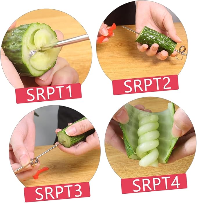 Manual Vegetable Spiral Knife & Carving Tool-Stainless Steel Screw Slicer for Carrots - Cucumbers, Zucchini, Potatoes, Apples, Salad Chopper & Fruit Corer Spiralizer (6.5 inches, Red)