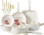 Ceramic Cookware Set Non Stick 23Pcs Pots and Pans Set Non Toxic with Detachable Handle Induction Kitchen Cookware Set Space Saving, Oven & Dishwasher Safe, Cream