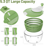 Salad Spinner, 5.3 QT Lettuce Spinner with Strainer, Fruit Cleaner with 4 Replaceable Blade for Shredding, Slicing and Pureeing, Salad Washer & Dryer for Quick Washing (Green)
