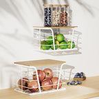 Extra Large 2 Pack Potato and Onion Storage Bins, Potato and Onion Storage Baskets with Bamboo Top, Trash Bag Dispenser, Storage Stackable for Kitchen Laundry Organizers, White
