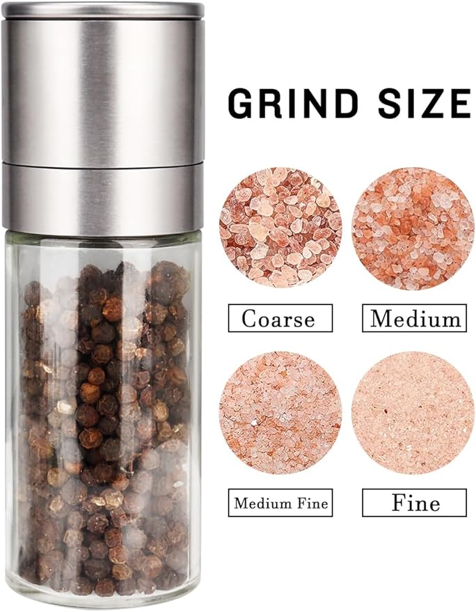 Gulex® Salt and Pepper Grinder Set, Pepper Mill, Sea Salt Shaker Grinder Refillable, Adjustable Coarseness, Stainless Steel with Ceramic Rotor(Seasoning not included)