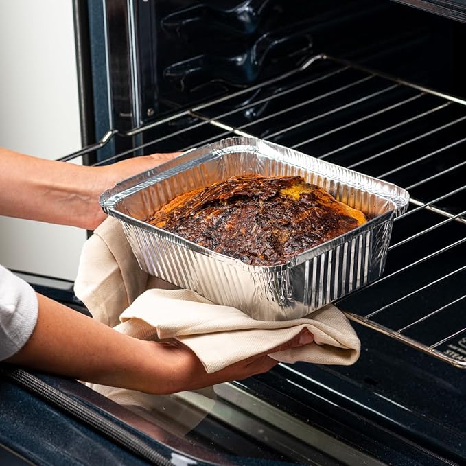 GUSTO [5 lb - 25 Count Disposable Aluminum Foil Pans with Clear Dome Lids, 6x9 Takeout Pans – Great for Baking, Cooking, Storage, and Freezing (Formerly Comfy Package)