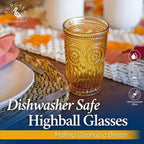 Yungala Amber Highball Glasses Set of 6 10 oz Vintage Hobnail Tall Drinking Glasses