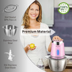 Food Processor Cordless Meat Garlic Chopper with 5 Cup Stainless Steel Bowl, 6000mAh USB Rechargeable Electric Vegetable Chopper Baby Food Processor Blender Mini Kitchen Mixer, Mom's Gift(Pink)