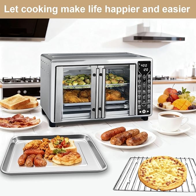 Toaster Oven Replacement Parts for Gourmia GTF7655 GTF7460 GTF7465, 3 IN 1 Basket Tray Rack Kit for Gourmia Digital Toaster Oven Air Fryer French Door17 Cooking Presets 1700W 24L