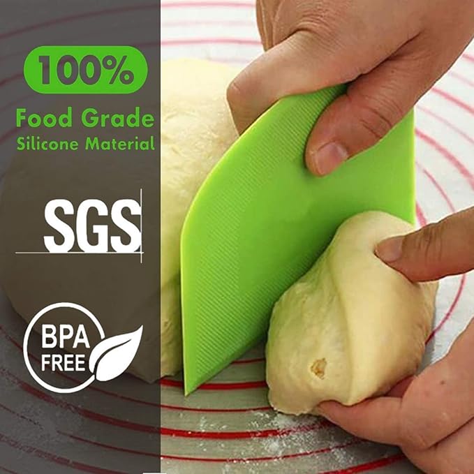 SURDOCA Dough Scraper Bench Scraper - 3P 11.8x7.3" Plastic Flexible Bowl Scraper, Sharp Edge & Angles Cake Scraper. Non-Slip Bakeware Decorating Tools Sculpting & Modeling Tools - Yellow+White+Pink