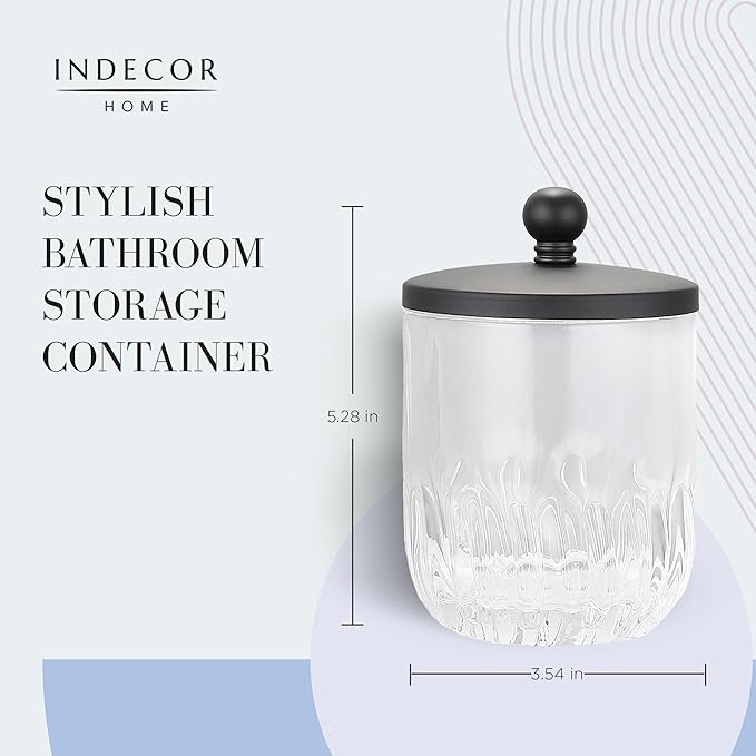 Glass Jar with Metal Lid for Bathroom Organization, Clear Apothecary Jar for Cotton Balls, Q Tips, and Small Accessories, Stylish Bathroom Storage Container Black