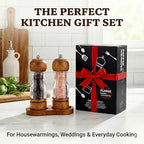 Salt and Pepper Grinder Set Wood and Acrylic - 6.3 Inch Oak Pepper Mill with Visible Window & Storage Tray - Adjustable Coarseness Ceramic Rotor, Manual Spice Grinders for Kitchen Table