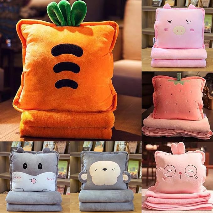 Fruit Throw Blanket and Pillow Set, Travel Blanket Compact Convenient Bed Throw Pillows with Airplane and Car Suitable for Office Nap Time (A, 67in x 39in)