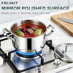 Stainless Steel Cookware Set - 20 PCS Pots and Pans Set with 3-Ply Stainless Steel Frying Pan, Professional Kitchen Cooking Set, Induction Compatible, Oven & Dishwasher Safe