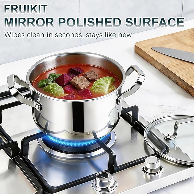 Stainless Steel Cookware Set - 20 PCS Pots and Pans Set with 3-Ply Stainless Steel Frying Pan, Professional Kitchen Cooking Set, Induction Compatible, Oven & Dishwasher Safe