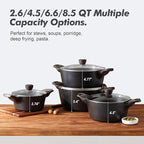 SENSARTE Nonstick Stock Pot with Lid, 2.6+4.5 QT Soup Pot Set Casserole Pot, Healthy Pasta Pot, Large Deep Cooking Pot, Big Sauce Pot Stew Pot, Induction Compatible, PFOA PFOS APEO Free, Black