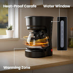 Kismile 5 Cup Coffee Maker, 0.75L Small Drip Coffee Machine with Anti-Drip Design, Dry Burn Protection, Removable Filter Funnel, Easy Mechanical Switch, Black