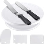 Kootek Cake Decorating Kit Baking Supplies Set Cake Turntable with 2 Frosting Straight Angled Spatula 3 Icing Smoother Scrapers Baking Accessories Tools for Beginners and Pros, Mother's Day, White