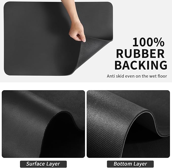 HotLive Dish Drying Mat for Kitchen Counter, Heat Resistant Drainer Mats with Non-slip Rubber Backed, Hide Stain Kitchen Super Absorbent Draining Mat, Easy to Clean Dish Rack Pad, Black 18"x32"