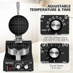 Commercial Waffle Maker for Restaurant, 110V Electric Waffle Maker w/Non-stick and 122–572°F Adjustable Temp, 1200W Profession Waffle Iron with Timer and Heavy Duty, Hotel Waffle Machine