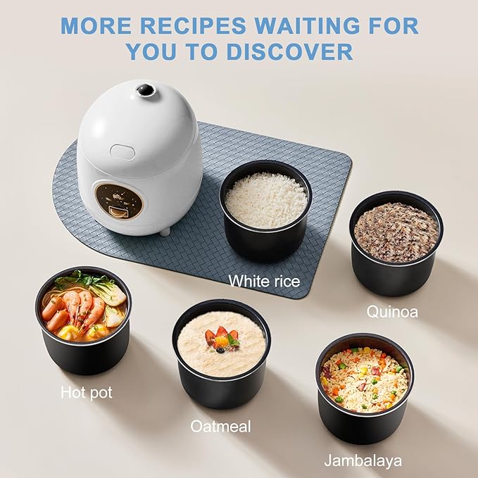 Bear Mini Rice Cooker 2 Cups Uncooked, 1.2L Portable Non-Stick Small Travel Rice Cooker, BPA Free, One Button to Cook and Keep Warm Function, White
