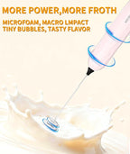 MEIRUBY 2-Pack Milk Frother Handheld with Stand, Valentines Day Gifts for Him and Her, Powerful Electric Coffee Frother, Coffee Lover Gift for Lattes, Cappuccino, Matcha & Hot Chocolate, White/Pink