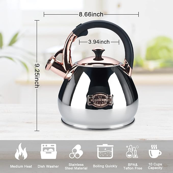 Tea Kettle Stovetop Whistling Kettle Teapot, 3Quart Tea Pot Stainless Steel Teakettle for Stove Top with Heat Proof Ergonomic Handle