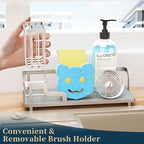 Consumest Sponge Holder for Kitchen Sink - Sink Caddy Organizer with Water Absorbing Stone Tray, Detachable Brush Holder, Stainless Steel Kitchen Counter Organizer Rack, Sand Nickel