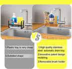 Maifan Sink Caddy Sponge Holder for Kitchen with Brush Holder and Stainless Steel Self Drain Tray, Rustproof Kitchen Sink Organizer for Sponge, Soap Dispenser Storage Accessories