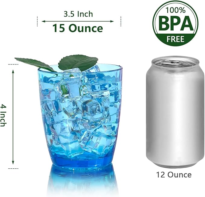 Set of 6 Hammered Style 15-ounce/430ml Acrylic Glasses Plastic Tumbler,BPA Free,Dishwasher Safe (Blue)