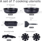 GiPP Ceramic Pots and Pans Set Non Stick, Nonstick Detachable Handle Cookware Sets, Non Toxic Induction Kitchen Pot and Pan with Removable Handle, Healthy RV Cookware, Dishwasher ＆Oven Safe, 7 Piece