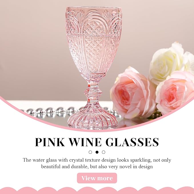 Colored Vintage Wine Glasses Set of 6 – 10.5 Ounces Colored Glass Water Goblets, drinking glasses for Mothers Day, Wedding, Holiday, or Fancy Glassware for everyday