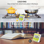 KTKUDY Digital Kitchen Timer with Mute/Loud Alarm Switch ON/Off Switch, 12 Hour Clock & Alarm, Memory Function Count Up & Count Down for Kids Teachers Cooking, Large LCD Display, Strong Magnet (Green)