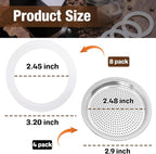 1 Set BIA640310 Espresso Machine Replacement Parts, Compatible with Bialetti Moka Express Dama 9-Cup, Includes 8 Silicone Sealing Rings And 4 Stainless Steel Filter Plates, Durable And Easy To Clean