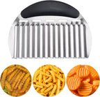 JAYVAR Large Crinkle Cutter French Fry Cutter, Large Crinkle Potato Slicer Wavy Chopper, Stainless Steel Wavy Slicer Crinkle Cutting Chopping Tools with Handle for Carrot Vegetable