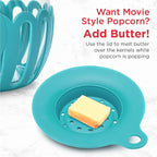 Ecolution Patented Micro-Pop Microwave Popcorn Popper with Temperature Safe Glass,3-in-1 Lid Measures Kernels and Melts Butter,Made Without BPA,Dishwasher Safe,1.5-Quart,Teal,(Pack of 4)