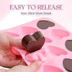 Heart-Shaped Silicone Chocolate Molds - Set of 2 Non-Stick Candy Heart Molds for Baking, Candy, Gummy, Cake, Jelly, Pudding, Handmade Soap Mould, Food Grade - Pink&Rose