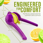 Zulay Kitchen Metal 2-in-1 Lemon Squeezer - Sturdy Max Extraction Hand Juicer Lemon Squeezer Gets Every Last Drop - Easy to Clean Manual Citrus Juicer - Easy-Use Lemon Juicer Squeezer - Purple/Yellow