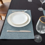 Linen Fabric Placemats Set of 6, Machine Washable, Heat Resistant, Wrinkle Free, Thick Polyester Kitchen Place Mats for Dining Table (Light Gray)
