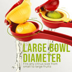 Zulay Kitchen Metal 2-in-1 Lemon Squeezer - Sturdy Max Extraction Hand Juicer Lemon Squeezer Gets Every Last Drop - Easy to Clean Manual Citrus Juicer - Easy-Use Lemon Juicer Squeezer - Red/Yellow