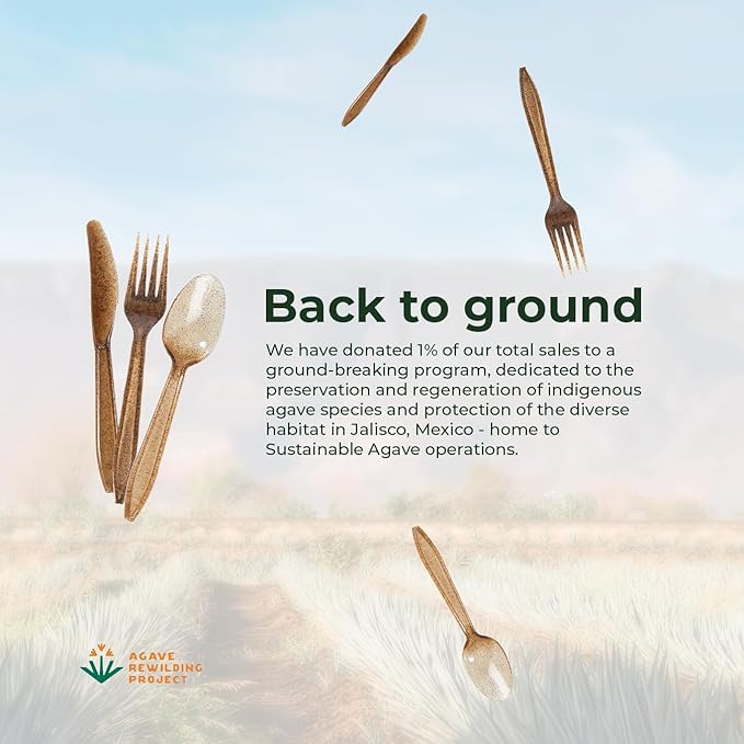 Sustainable Agave Co - Agave Fiber Cutlery Set - 24 Biofilm Wrapped Sets / 72 pcs - Plant-Based, Made With Upcycled Materials - Bulk Brown Forks, Knives Spoons & Napkin Variety Pack