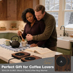 SEALON SLM02 Electric Coffee Mug Warmer (Wood, 2-Pack) - 3-Temperature Desk Cup Warmer with Auto Shut-Off (4 Hours) for Heating Coffee, Tea, Milk & Beverages