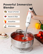 Sangcon Immersion Blender Handheld, 3-in-1 Hand Blender Electric, 400W Handheld Blender, Stainless Steel Blade Stick Blender with Whisk, Milk Frother Attachments - White