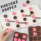 Puyeipt 4 Pcs Silicone Chocolate Molds, Non-Stick Candy Molds for Making Bite Size Chocolates, Candies, Truffles, Gummies, Jelly (Heart, Sunflower, Rose, Square, Swirl Shaped)