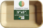 Charity Leaf 200-Pack 9"x6" Palm Leaf Trays | Eco-Friendly, Compostable Bamboo-Style Platters for Events & Weddings