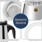 2 Cup Moka Pot Stainless Steel 100ml Italian Espresso Coffee Maker Stovetop CoffeeMakers Mocha Pot Percolator for Induction Stove Classic Cafe Makers Portable for Easy Brewing Tummy