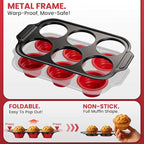 Silicone Muffin Pan for Baking with Metal Reinforced Frame - 6 Cups Regular Size Cupcake Pan Muffin Tins Egg Bite Molds - Nonstick, Easy to Pop, Bakeware for Oven, BPA Free (6-Cups Red)