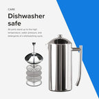 Frieling French Press Coffee Maker - 17 oz, Polished Stainless Steel - Double-Wall Insulated French Press & Cold Brew Pitcher for Camping & Travel - Manual Non-Plastic Coffee Maker