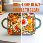 Ceramic Small Baking Dishes Set of 2 Rectangular Casserole Dish with Handles 12 oz Mini Bakeware for Oven to Table Appetizers Dips Snacks Dessert Gratin Dishes Serving Plates Two Different Patterns