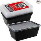 Bluesky Versatile Rectangle Containers-(Pack of 10) -Perfect for Meal Prep & Storage, 34 oz, Black